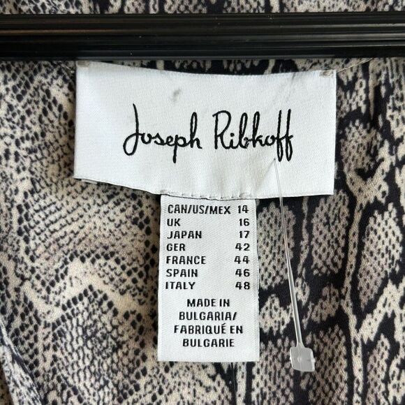 JOSEPH RIBKOFF size 14 Beige Black Snakeskin Button midi Dress Long Sleeve $349 - Picture 7 of 8